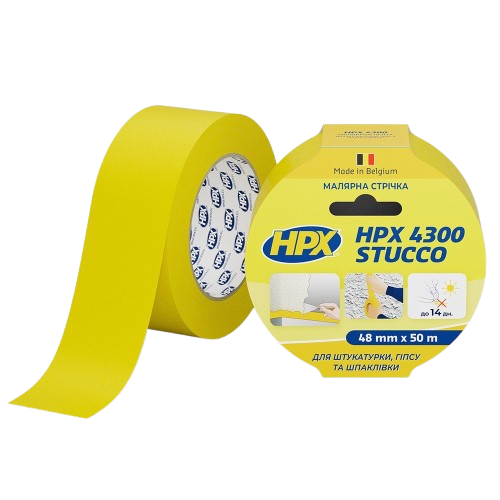 Лента малярная HPX STUCCO 4300 MY4850 48 мм х 50 м(желтая) — будматеріали для майстрів та виконробів | Dirom