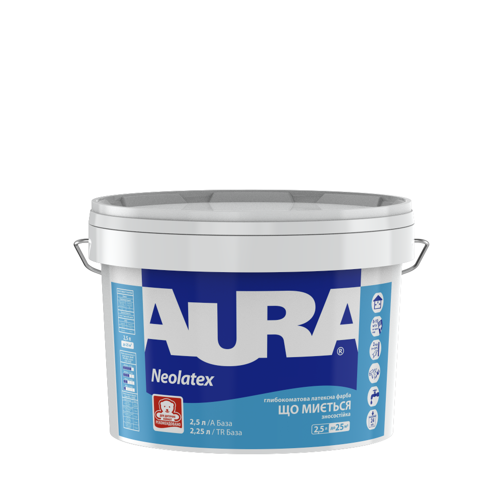Краска AURA Neolatex интерьерная износостойкая (глубокоматовая), 2,5 л — строительные материалы для мастеров и прорабов | Dirom