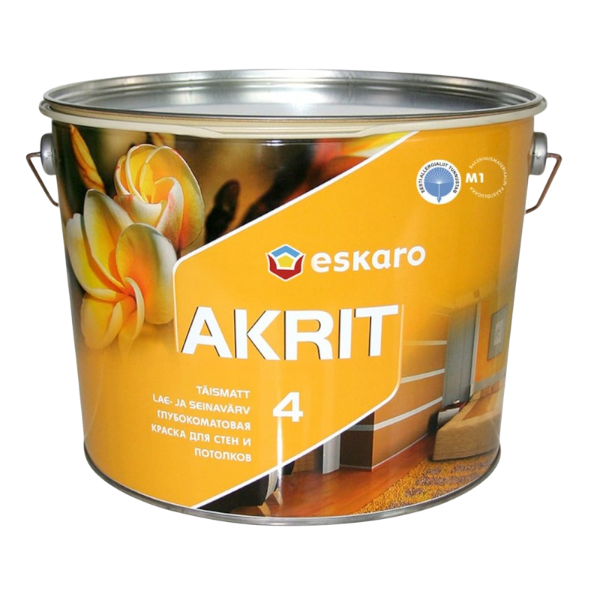 Краска ESKARO Akrit 4 для стен и потолка (глубокоматовая), 9,5 л — строительные материалы для мастеров и прорабов | Dirom