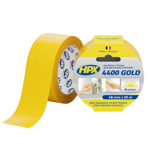 Лента малярная HPX4400 100С FP5050 48 мм х 50 м (золотая) (HPX) — строительные материалы для мастеров и прорабов | Dirom