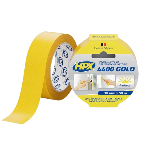 Лента малярная HPX4400 100С FP3850 36мм х 50 м (золотая) — строительные материалы для мастеров и прорабов | Dirom