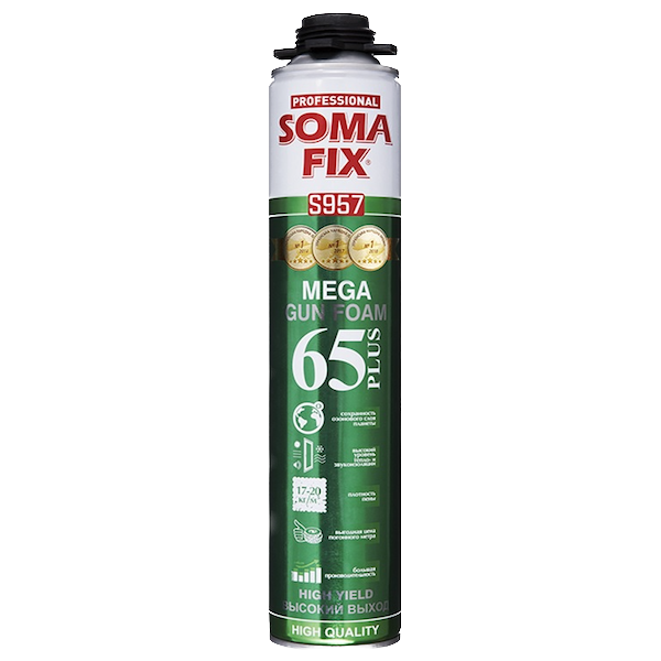 Пена монтажная SOMA FIX MEGA 65 Plus S957/997 всесезон/зимняя (профессиональная)850 мл (выход 65 л) — строительные материалы для мастеров и прорабов | Dirom