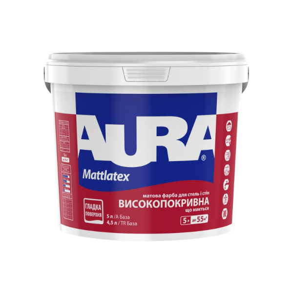 Краска AURA Mattlatex  интерьерная моющаяся (матовая), 5 л — строительные материалы для мастеров и прорабов | Dirom