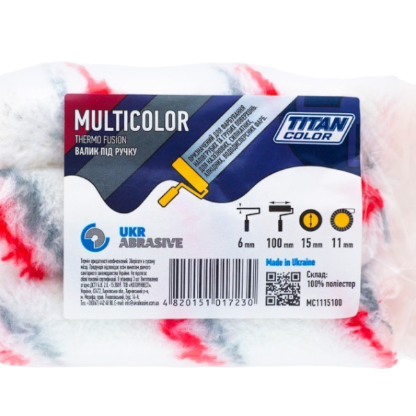 Валик Multicolor под ручку, 6*15*100 мм, ворс 11 мм, TITAN COLOR (упак.3 шт) — строительные материалы для мастеров и прорабов | Dirom