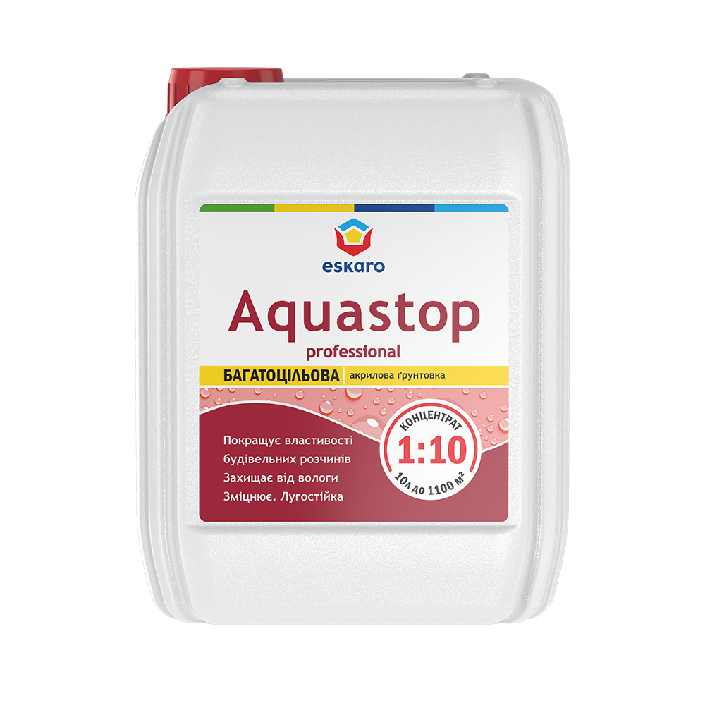 Грунт-влагоизолятор ESKARO Aquastop Professional (концентрат 1:10), 10 л — строительные материалы для мастеров и прорабов | Dirom