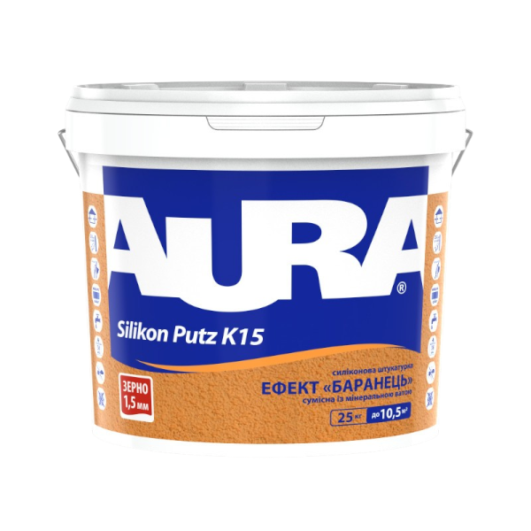 Штукатурка структурна AURA Dekor Silikon Putz К15 ("баранець" 1,5 мм), 25 кг  (РОЗПРОДАЖ) — будматеріали для майстрів та виконробів | Dirom