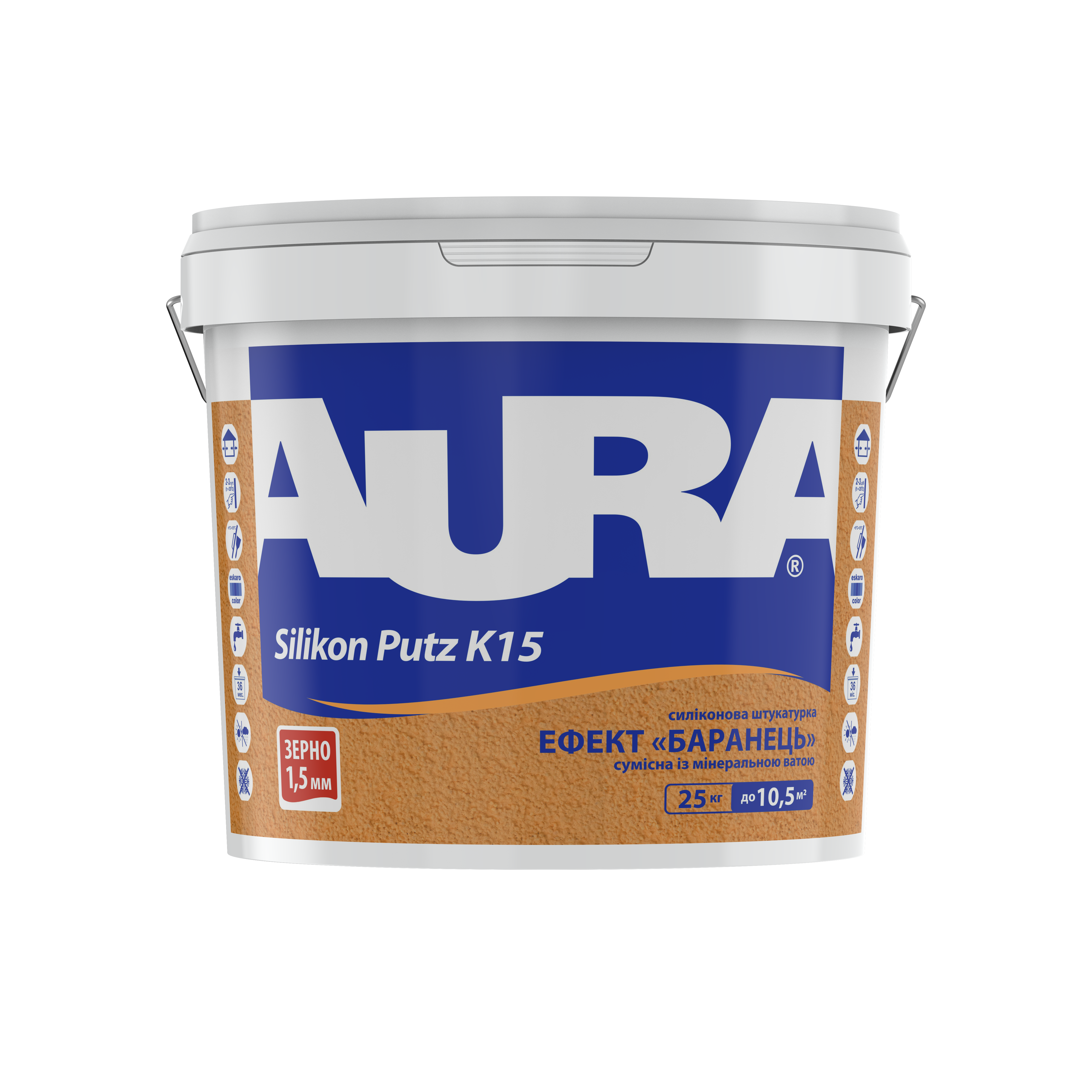 Штукатурка структурная AURA Dekor Silikon Putz К15  NEW ("барашек" 1,5 мм), 25 кг — строительные материалы для мастеров и прорабов | Dirom