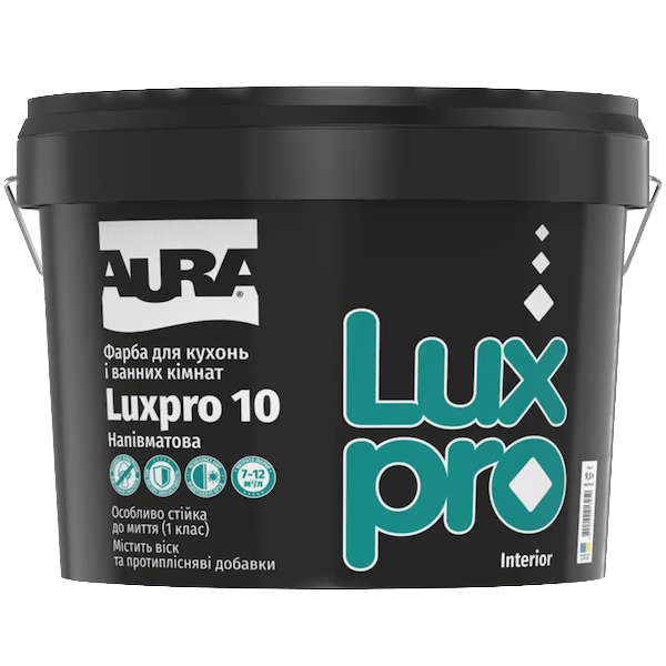 Краска AURA Luxpro 10 акрилатная дисперсионная для кухонь и ванных комнат, 9,5 л — строительные материалы для мастеров и прорабов | Dirom