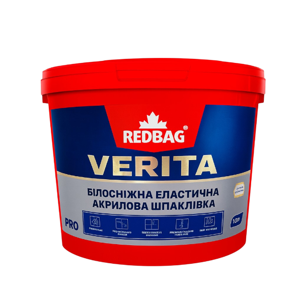 Шпаклівка акрилова еластична білосніжна VERITA RED BAG  15 кг (44шт/пал) — будматеріали для майстрів та виконробів | Dirom
