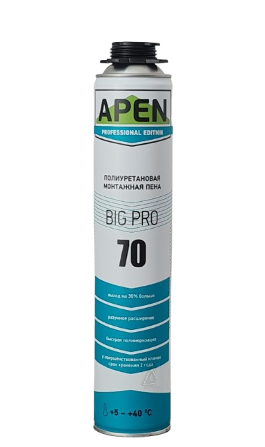 Пена монтажная APEN BIG PRO 70 (профессиональная), 880 мл (выход 70 л)  — строительные материалы для мастеров и прорабов | Dirom