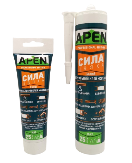 Клей монтажный APEN "Сила гвоздя" акриловый универсальный (белый), 280 мл — строительные материалы для мастеров и прорабов | Dirom