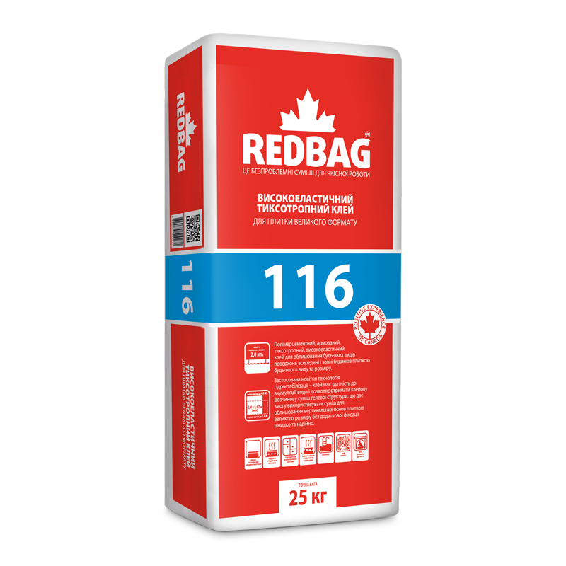 116 високоеластичний тиксотропний клей для плитки великого формату, 25кг (48шт/пал.) — будматеріали для майстрів та виконробів | Dirom
