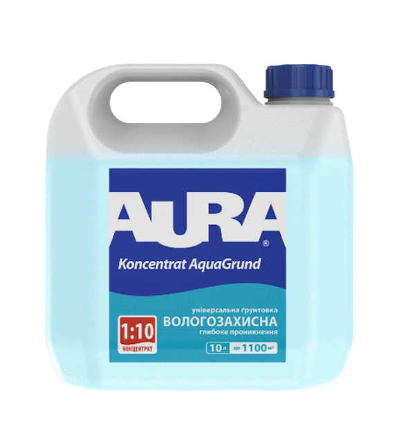 Грунтовка AURA Koncentrat AquaGrund влагозащитная (1:10), 10 л — строительные материалы для мастеров и прорабов | Dirom