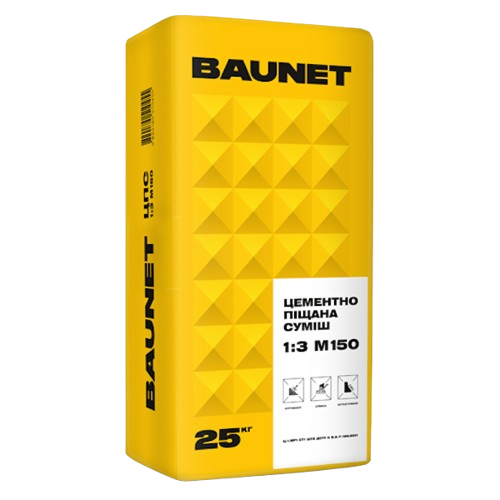 Цементно-піщана суміш 1:3 М150 BAUNET ЦПС 25кг (48шт/пал.) — будматеріали для майстрів та виконробів | Dirom