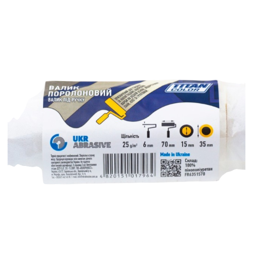 Валік  поролоновий під ручку 6*35*100, TITAN COLOR (упак.2 шт) — будматеріали для майстрів та виконробів | Dirom