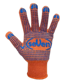 Рукавички трикотажні помаранчеві з ПВХ крапкою 78412 / 8412 — будматеріали для майстрів та виконробів | Dirom
