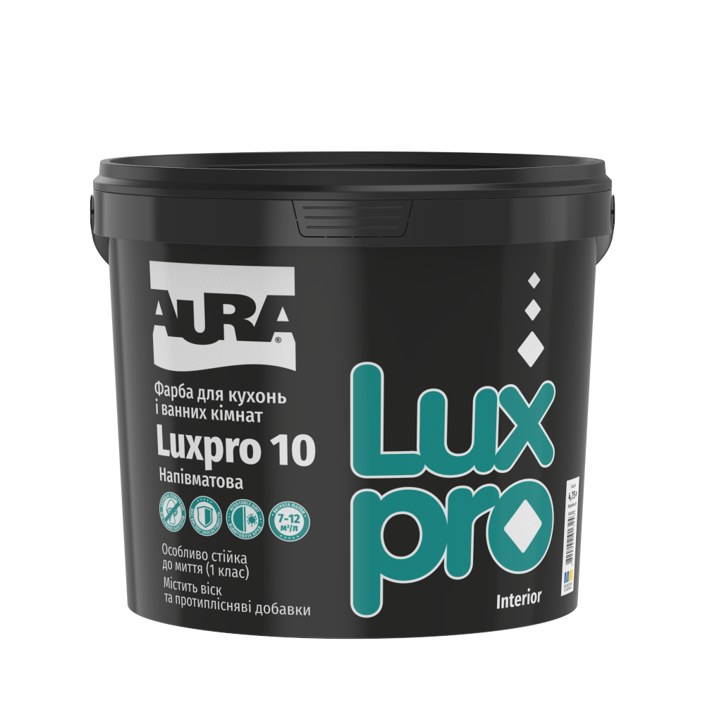 Фарба AURA Luxpro 10 акрилатна дисперсійна для кухонь і ванних кімнат, 4,75 л — будматеріали для майстрів та виконробів | Dirom