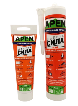 Клей монтажний APEN "Шалена сила" для важких конструкцій (білий), 280 мл — будматеріали для майстрів та виконробів | Dirom