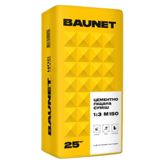 Цементно-піщана суміш 1:3 М150 BAUNET ЦПС 25кг (48шт/пал.) — будматеріали для майстрів та виконробів | Dirom
