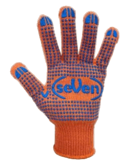 Рукавички трикотажні помаранчеві з ПВХ крапкою 78412 / 8412 — будматеріали для майстрів та виконробів | Dirom