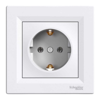 Розетка Schneider Asfora 1-я с з/к белая EPH2900121 — строительные материалы для мастеров и прорабов | Dirom