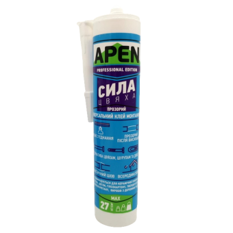 Клей монтажний APEN "Сила цвяха" акриловий універсальний (прозорий), 280 мл — будматеріали для майстрів та виконробів | Dirom