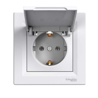 Розетка Schneider Asfora 1-я с з/к и крышкой белая EPH3100121 — строительные материалы для мастеров и прорабов | Dirom