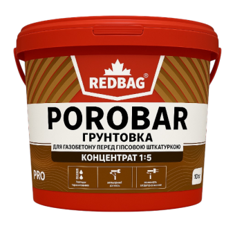 POROBAR ґрунтовка для газобетону перед гіпсовою штукатуркою КОНЦЕНТРАТ 1:5 10кг (пал.44шт) — будматеріали для майстрів та виконробів | Dirom