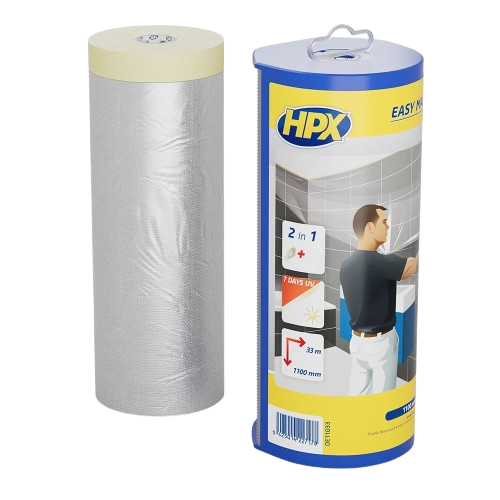 Малярная защитная лента  с пленкой HPX DE11033 1100ммх33 м (диспенсер) (HPX) — строительные материалы для мастеров и прорабов | Dirom
