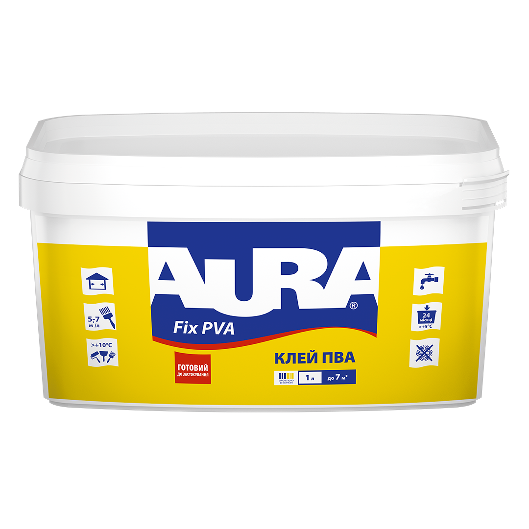 Клей ПВА AURA Fix, 1 л — будматеріали для майстрів та виконробів | Dirom