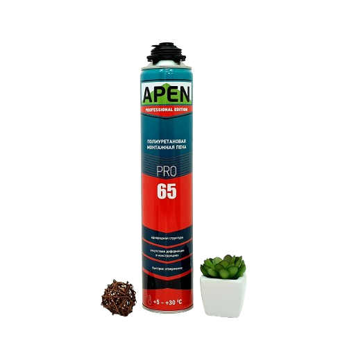 Пена монтажная APEN Gunfoam Pro 65 всесезонна/зимня (профессиональная) 875 мл (выход 65 л)  — строительные материалы для мастеров и прорабов | Dirom