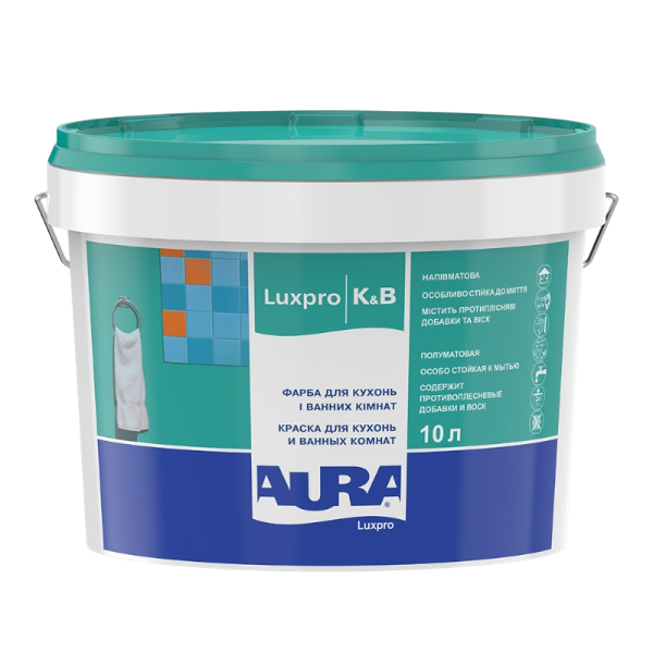 Краска AURA Luxpro K&B акрилатная дисперсионная для кухонь и ванных комнат, 10 л (РОЗПРОДАЖ) — строительные материалы для мастеров и прорабов | Dirom