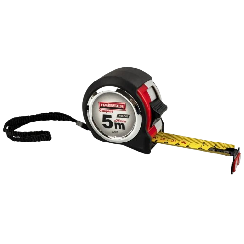 Рулетка HAISSER Compact 5мx25мм, нейлон, прорезиненный корпус, 2 стопа, магнит 84378 — строительные материалы для мастеров и прорабов | Dirom