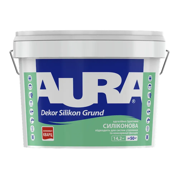 Ґрунтовка AURA Dekor Silikon Grund універсальна силіконова кварцова, 10 л (14,2кг) — будматеріали для майстрів та виконробів | Dirom