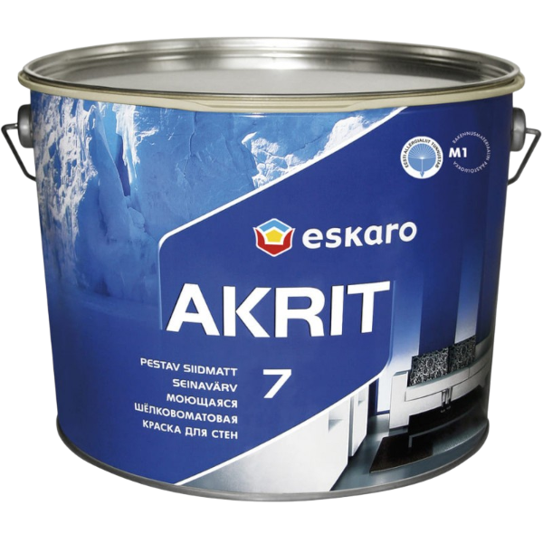 Краска ESKARO Akrit 7 для стен (шелково-матовая) (база А), 9,5 л — строительные материалы для мастеров и прорабов | Dirom