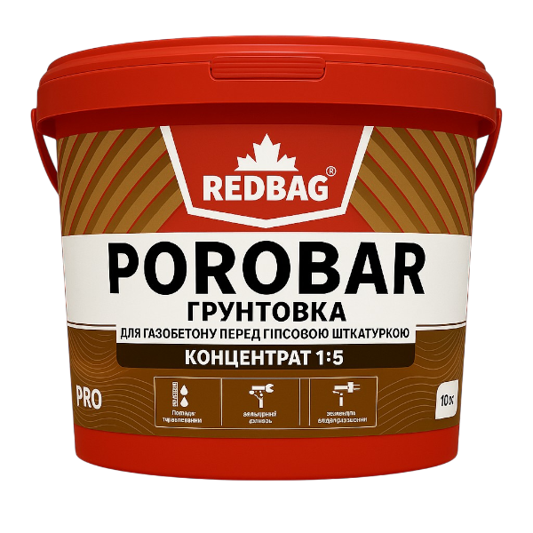 Грунтовка для гигроскопических поверхностей POROBAR Концентрат 1:5  10кг (пал.44шт) (РОЗПРОДАЖ) — строительные материалы для мастеров и прорабов | Dirom